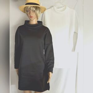 2 New sweatshirt dresses tunic tops white black sz S drop shoulder side …